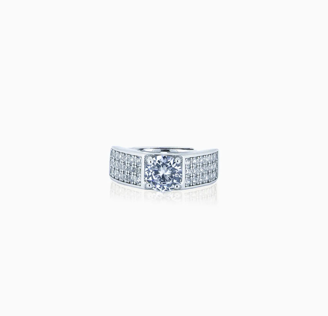 Bold Pure Silver Ring with Sparkling CZ Accents - Made With Pure 925 Silver
