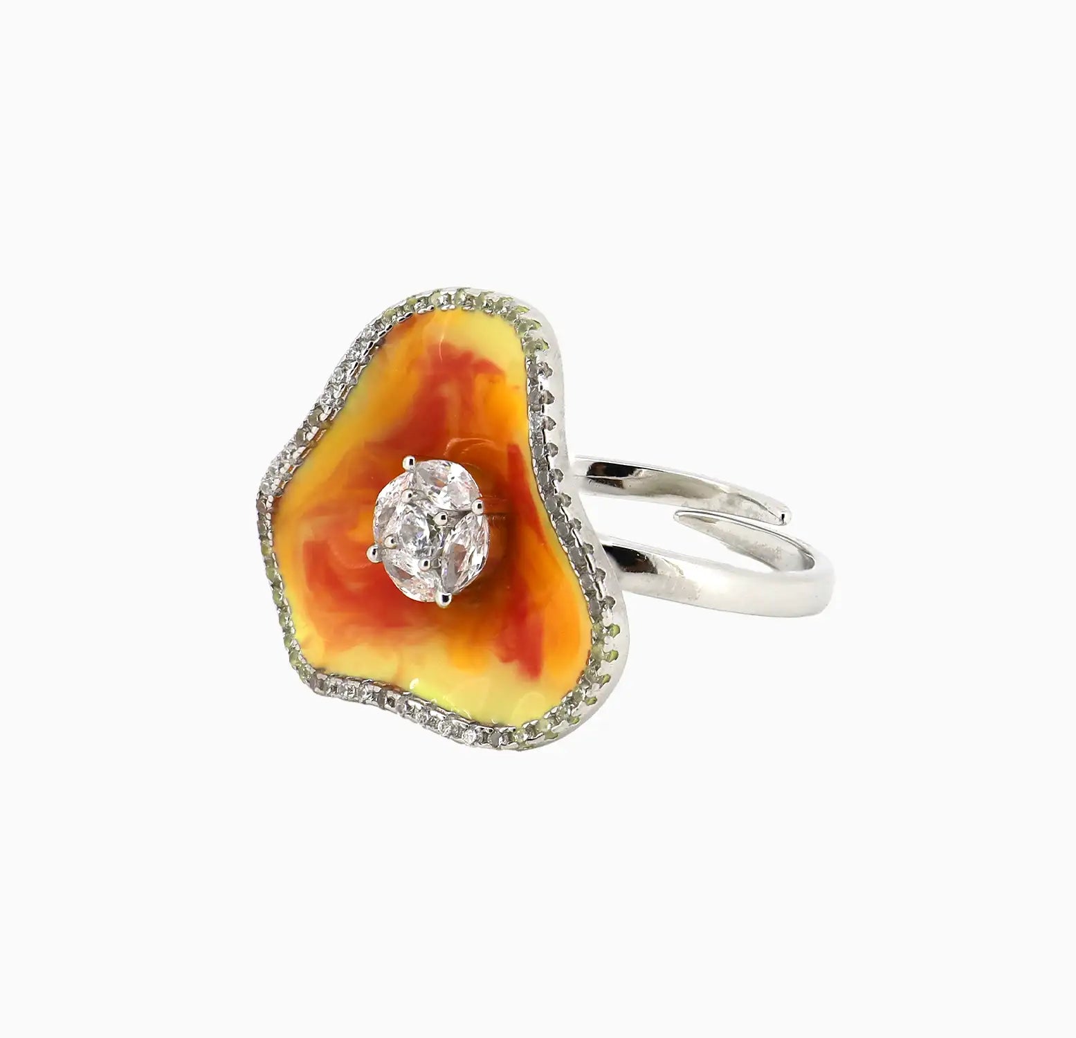 Pure Silver Orange Agate Designer Ring -Made With Pure 925 Silver