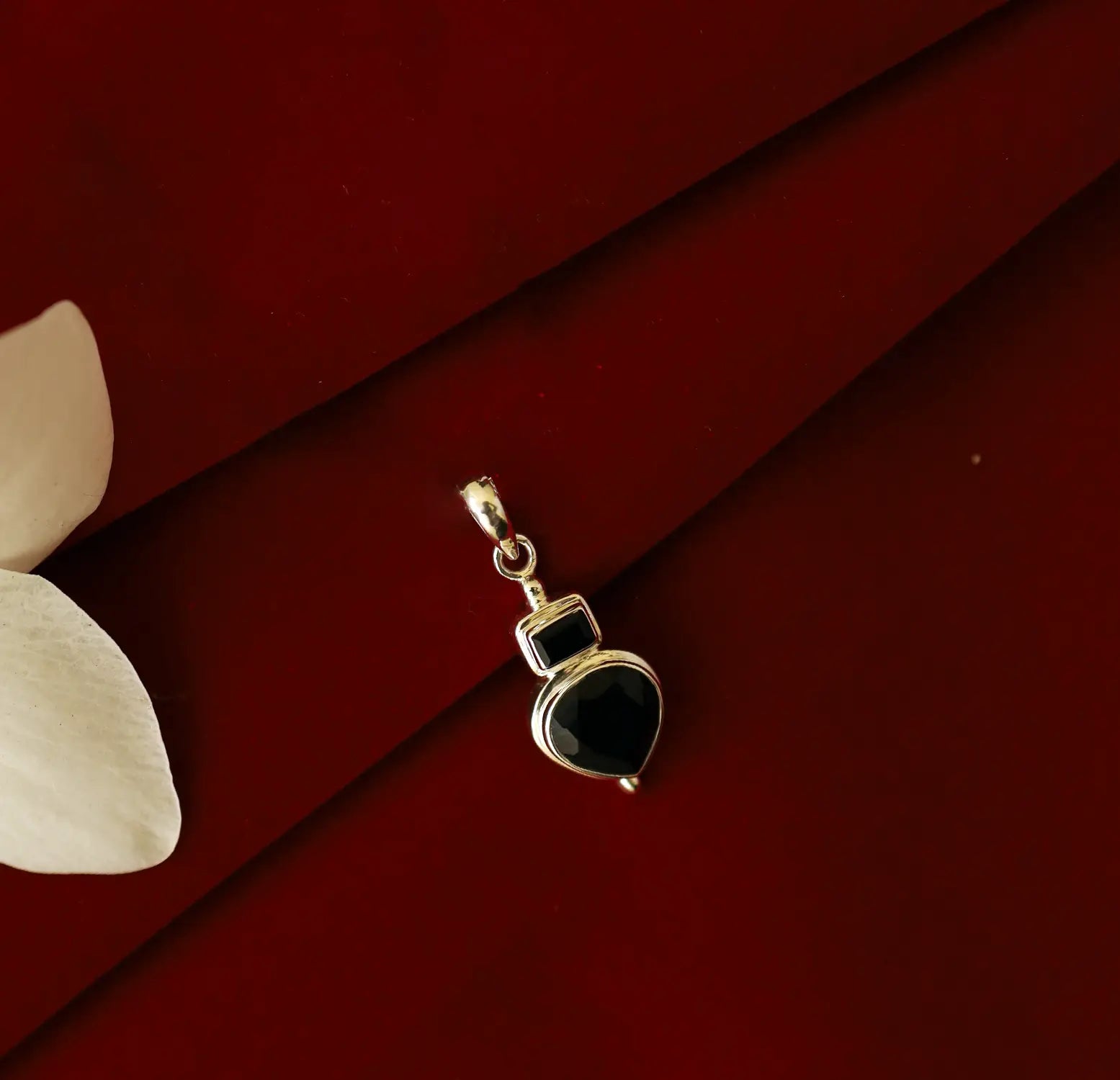 Pure Silver Black Gemstone Pendant- Made With Pure 925 Silver