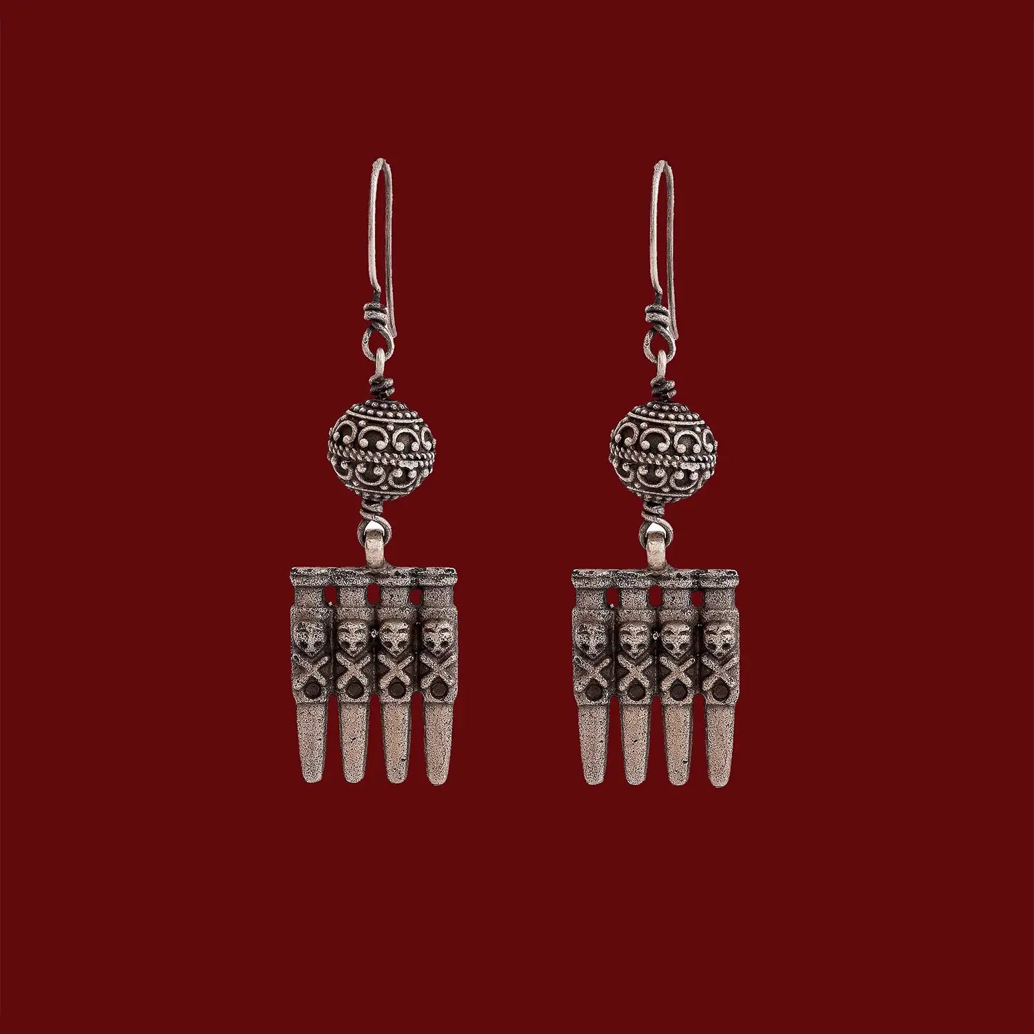 Silver Tribal Dangle Earrings- Made With Pure 925 Silver