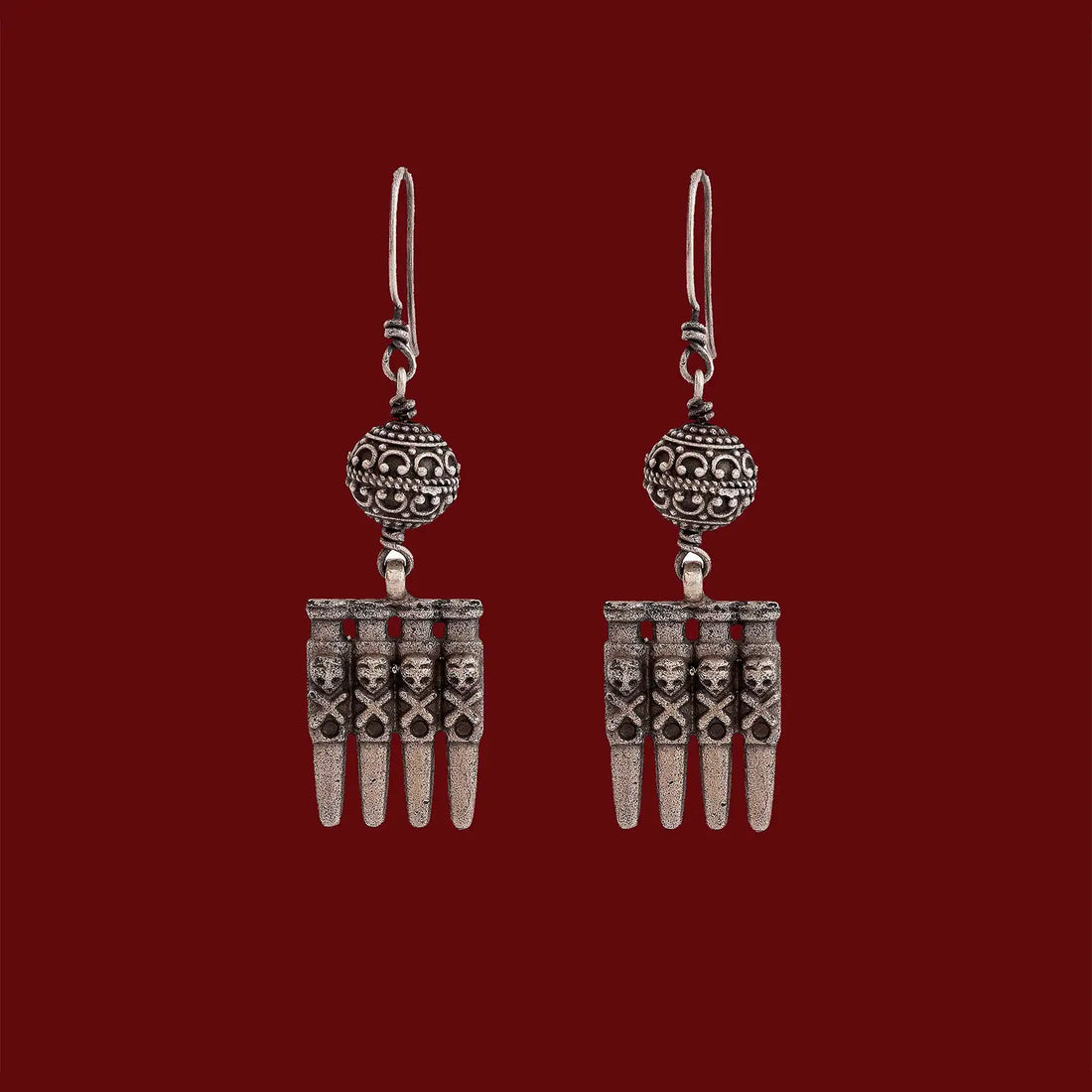 Silver Tribal Dangle Earrings- Made With Pure 925 Silver