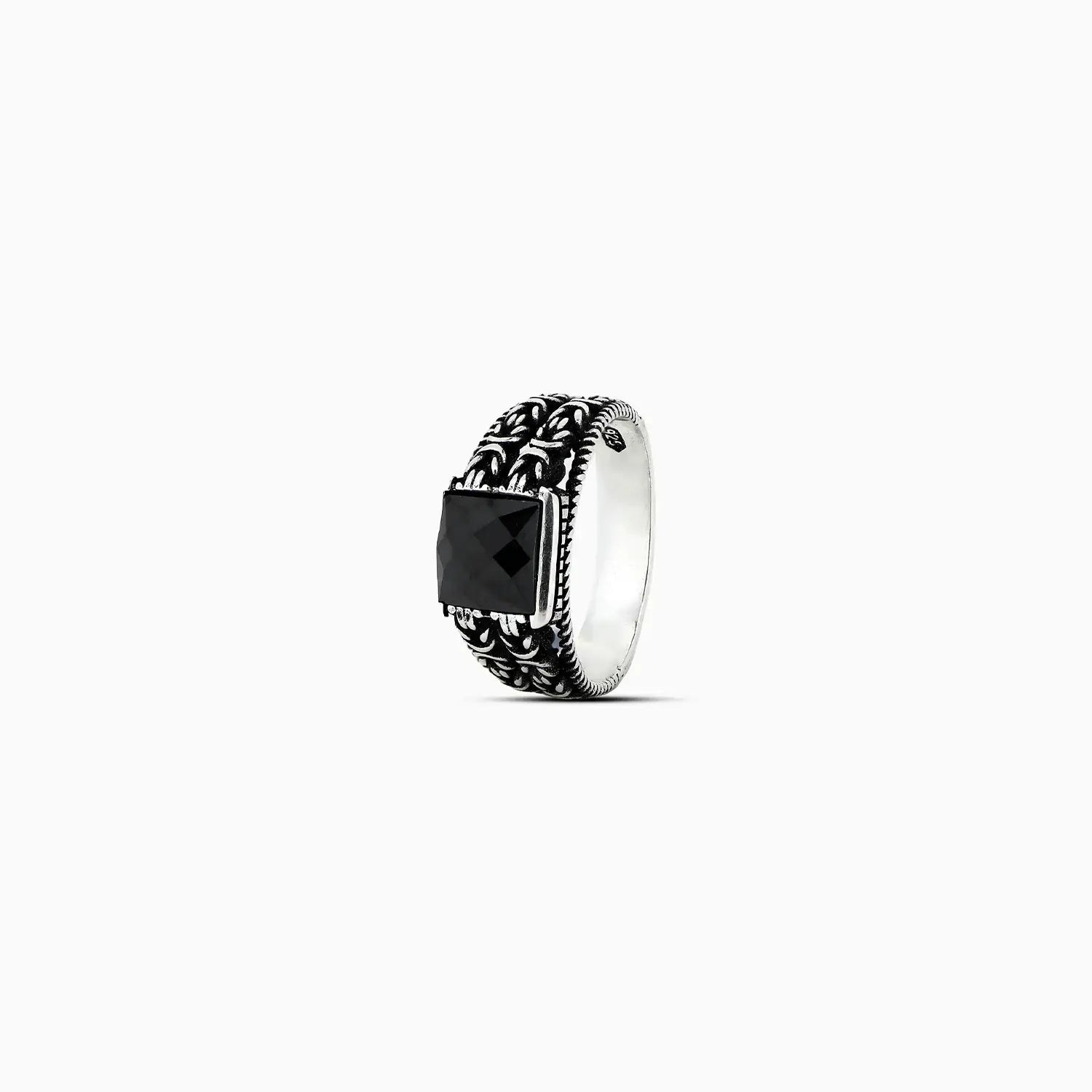 Oxidised Silver Ring with & Black Stone - Made With Pure 925 Silver