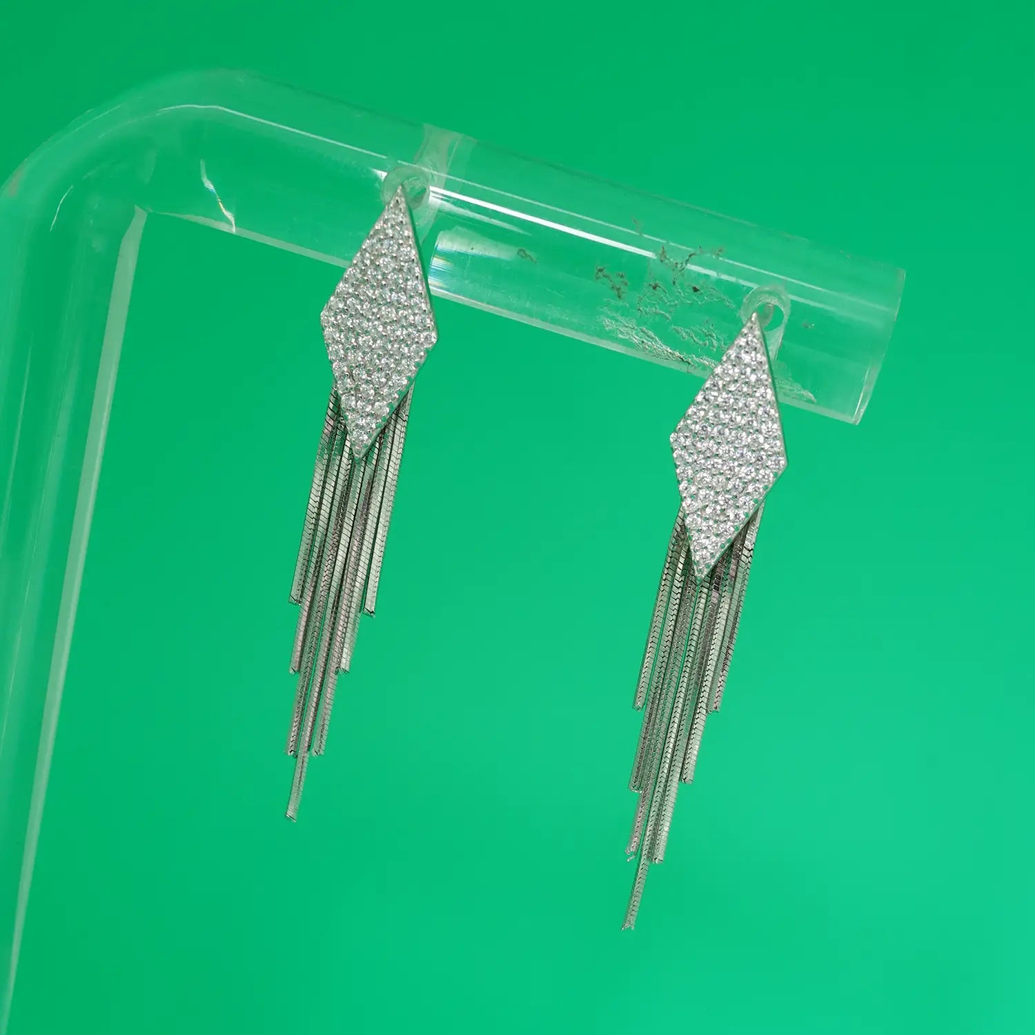 Elegant Geometric Crystal Cascade Silver Earrings - Made With Pure 925 Silver
