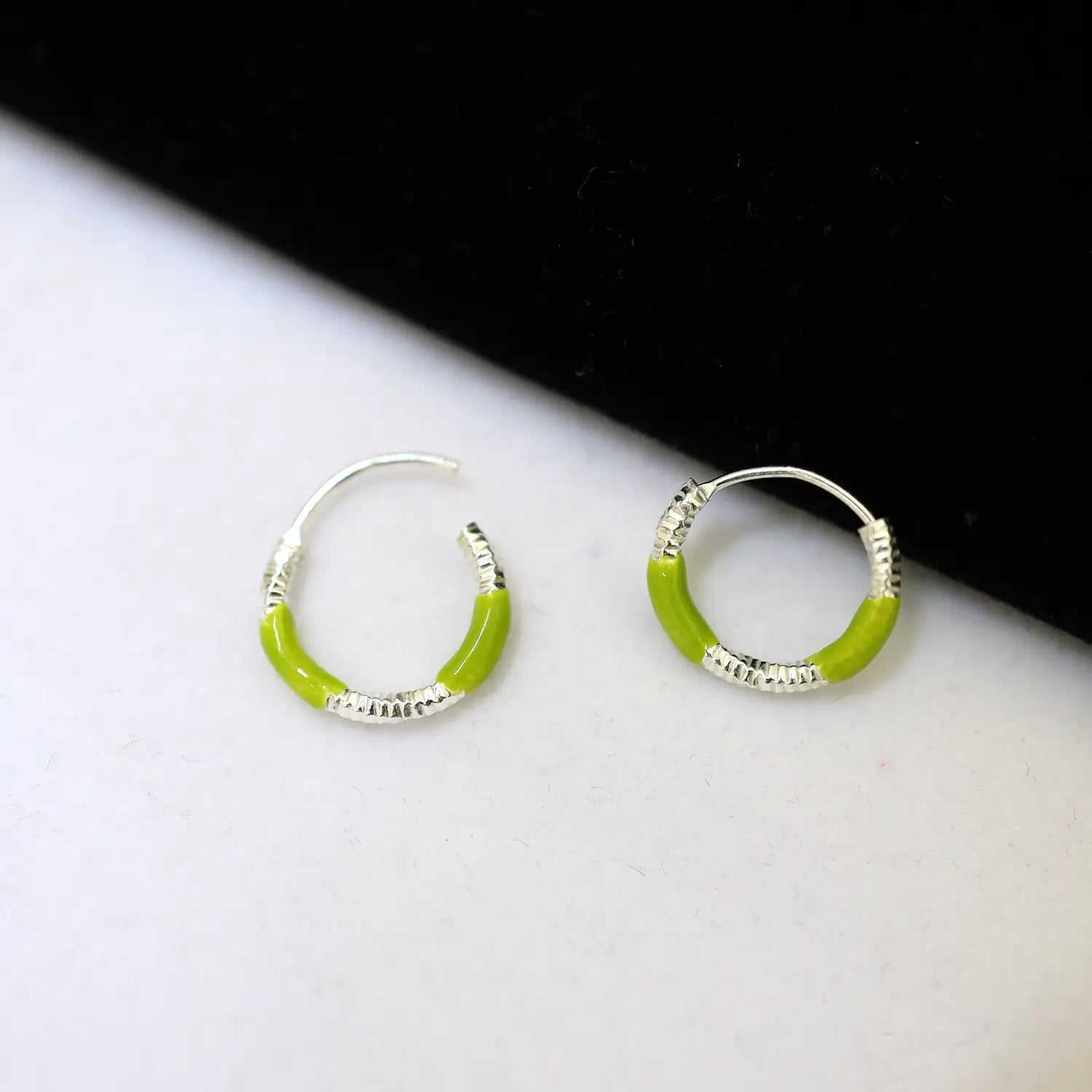 Lime Twist Silver Hoop Earrings - Made With Pure 925 Silver