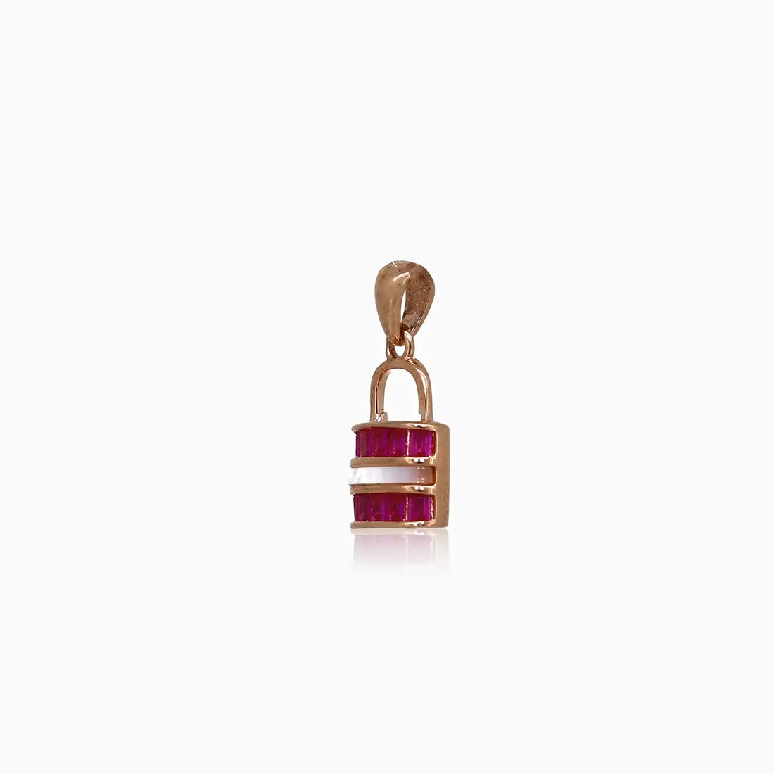 Lock Design Silver Pendant with Ruby Red Stones - Made With Pure 925 Silver
