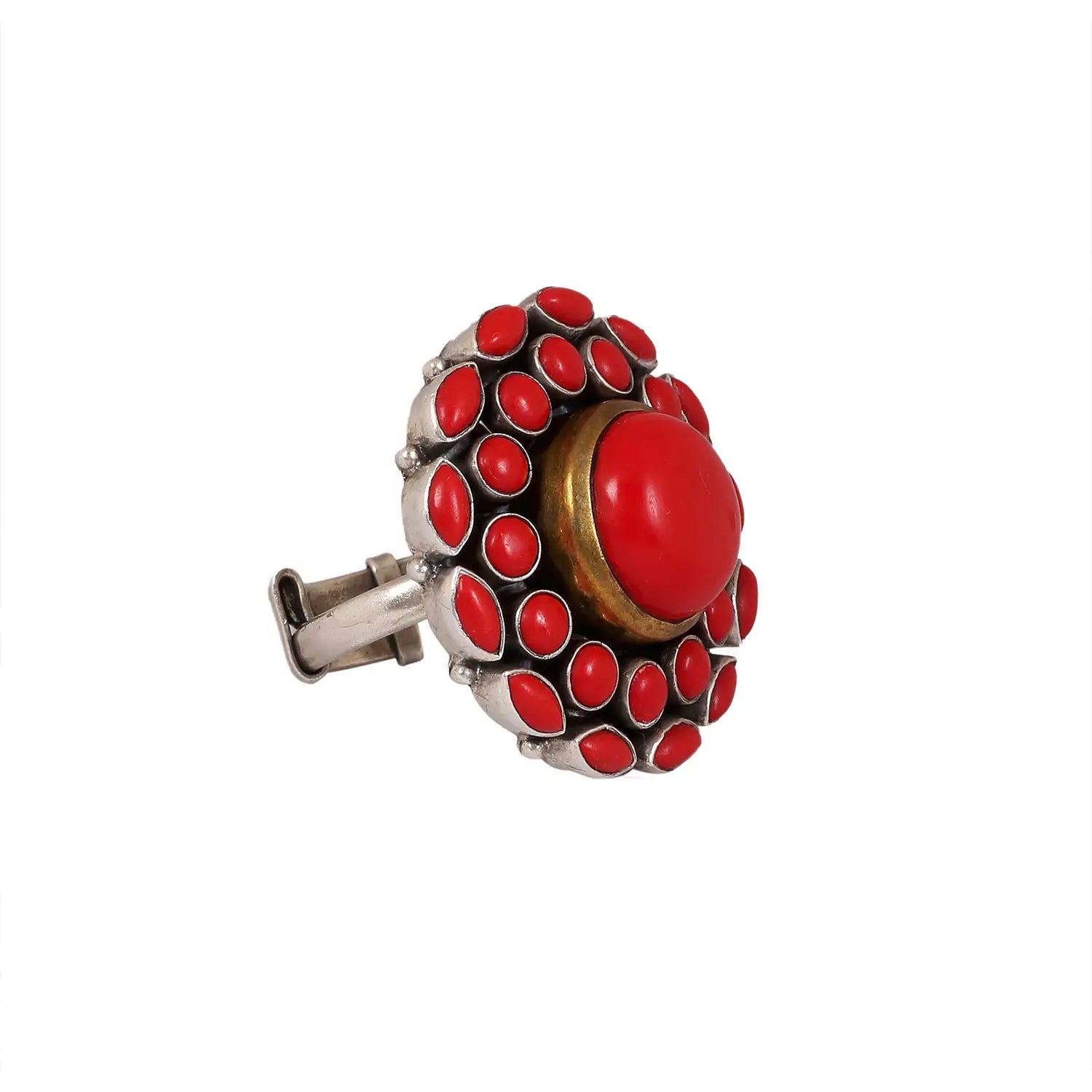 Silver Red Stone Adjustable Ring- Made With Pure 925 Silver