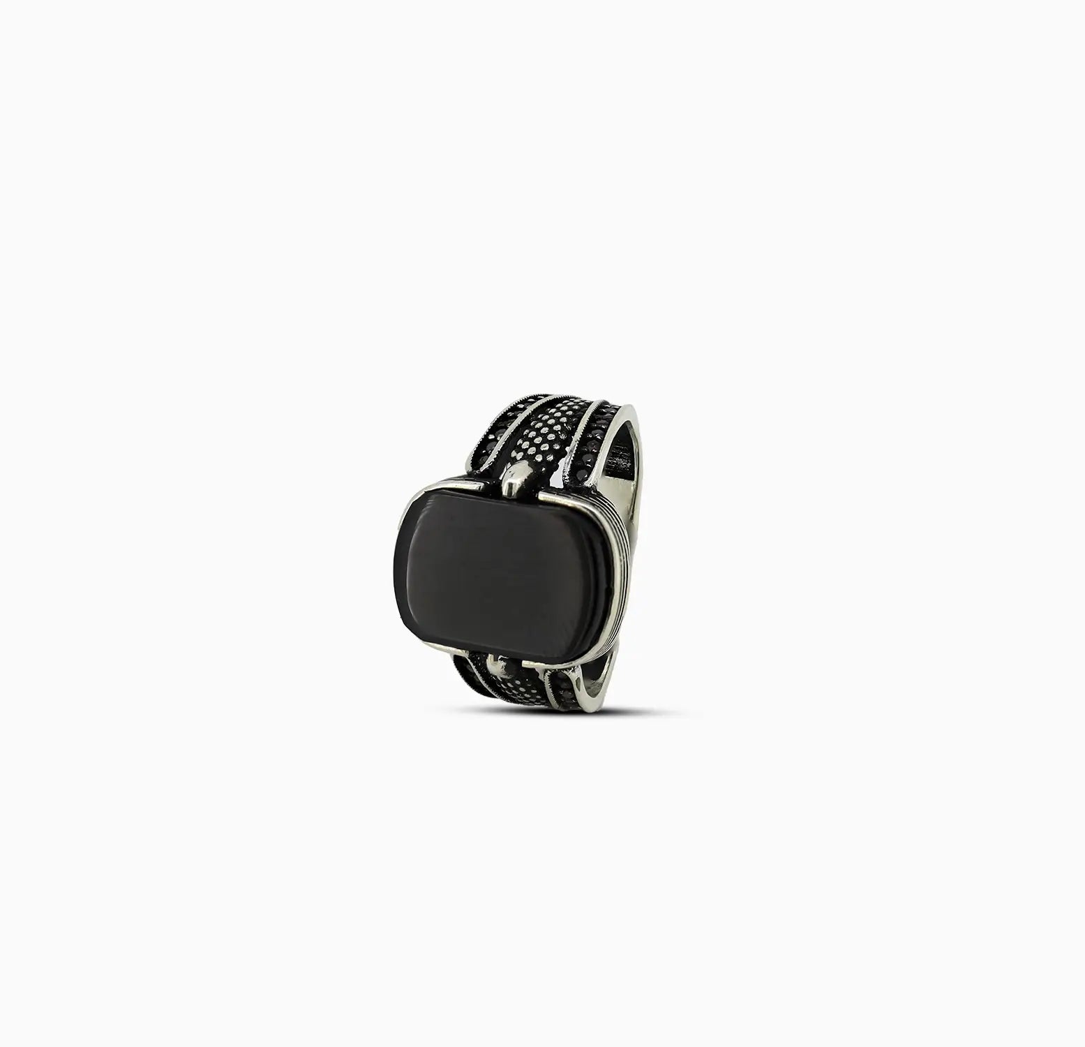 Pure Silver Black Onyx Rectangular Ring - Made With Pure 925 Silver