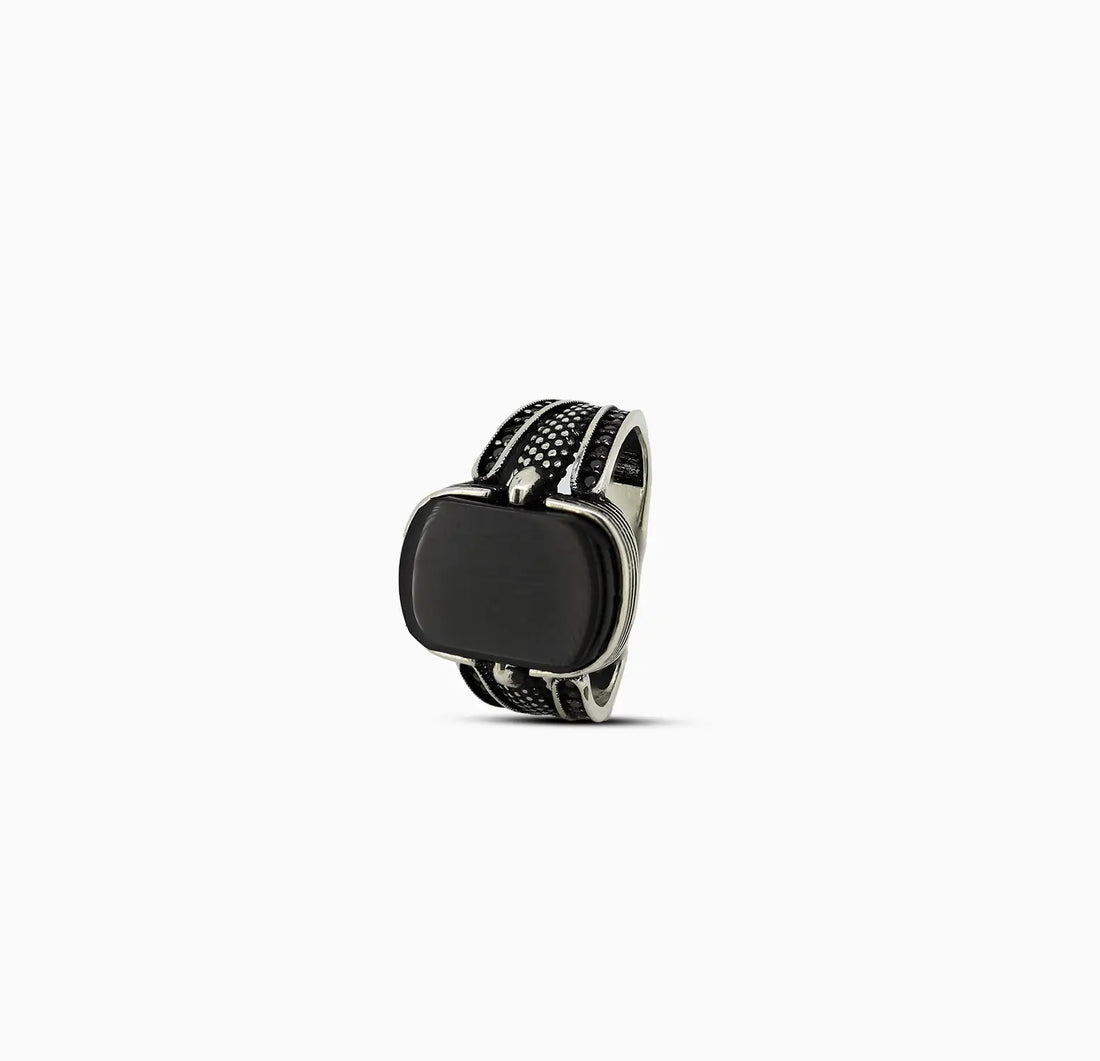 Pure Silver Black Onyx Rectangular Ring - Made With Pure 925 Silver