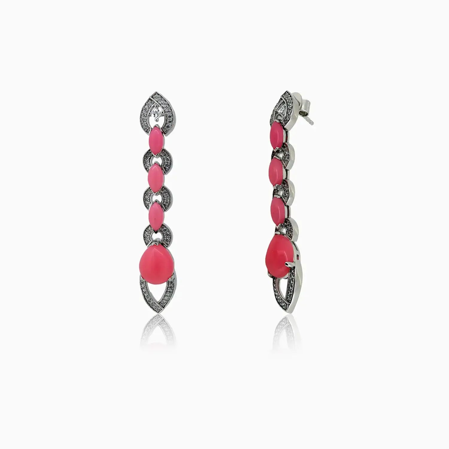Elegant Pink Stone Silver Drop Earrings- Made With Pure 925 Silver