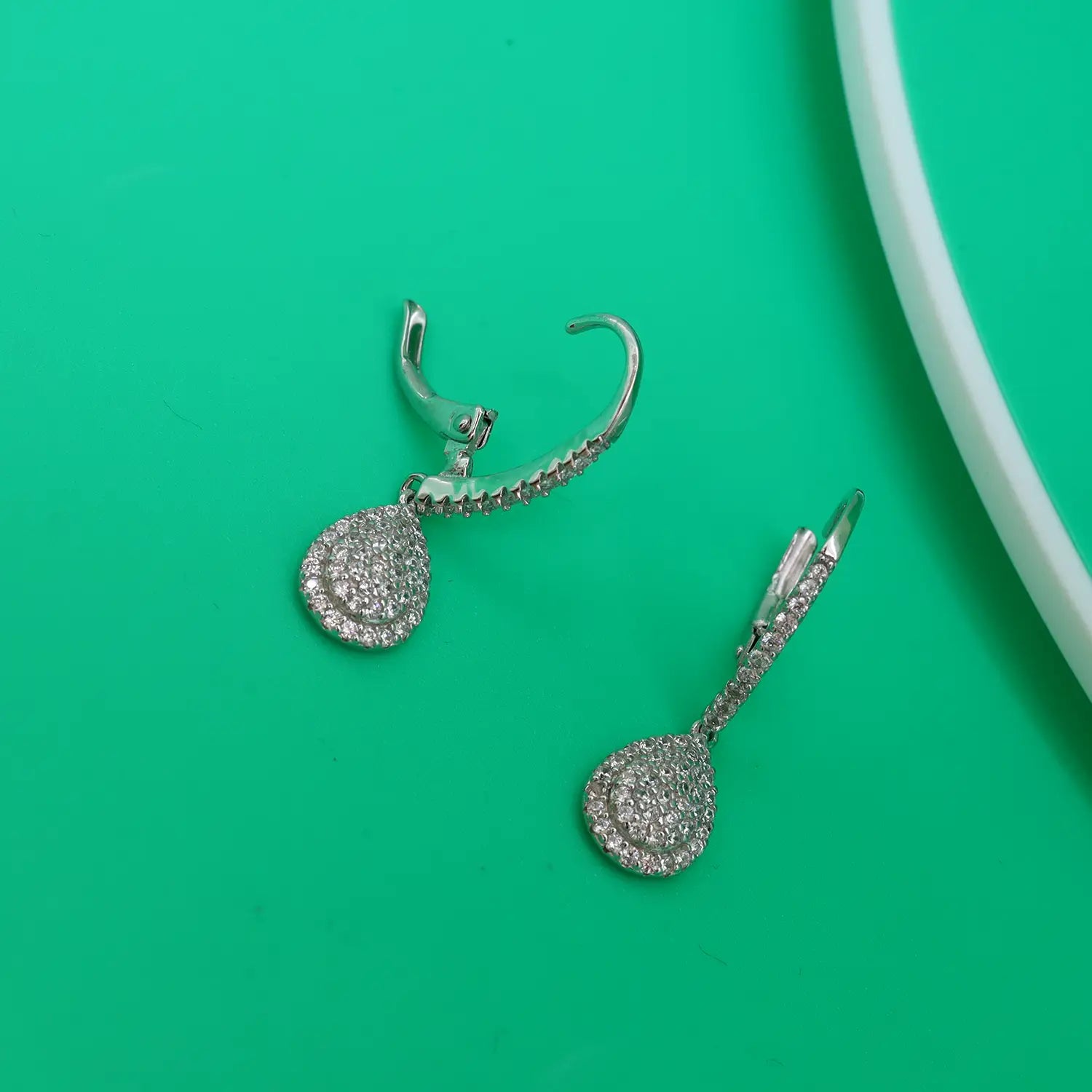 Elegant Teardrop Halo Hoop Silver Earrings - Made With Pure 925 Silver