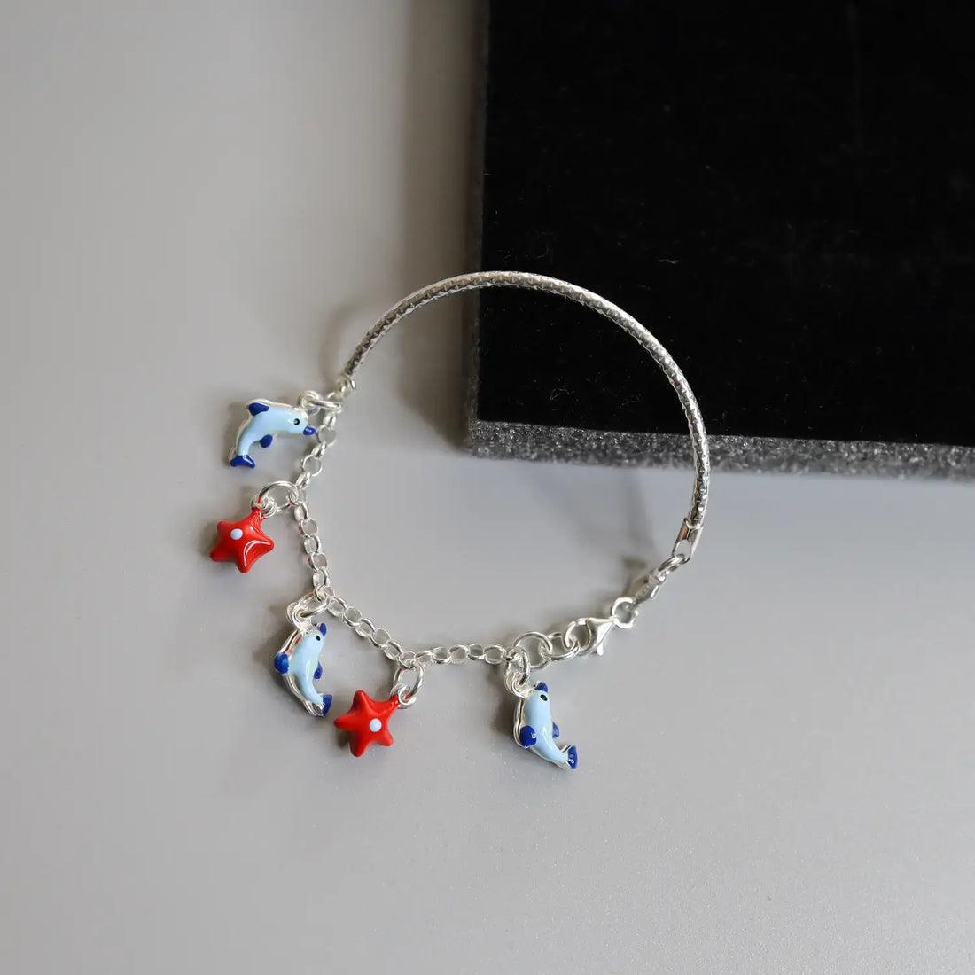 Silver Dolphin & Star Charm Bracelet - Made With Pure 925 Silver