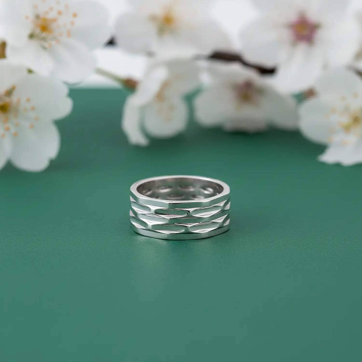 Hammered Texture Wide Silver Band Ring - Made With Pure 925 Silver