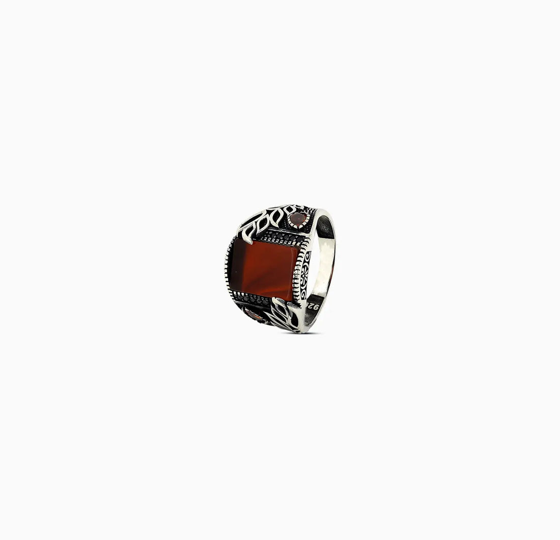 Pure Silver Red Garnet Onyx Ring - Made With Pure 925 Silver