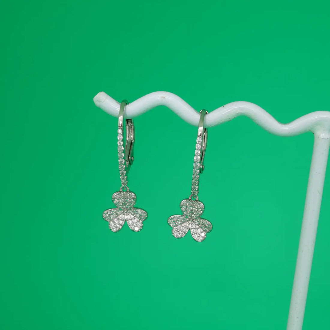 Elegant Floral Clover Drop Silver Earrings - Made With Pure 925 Silver