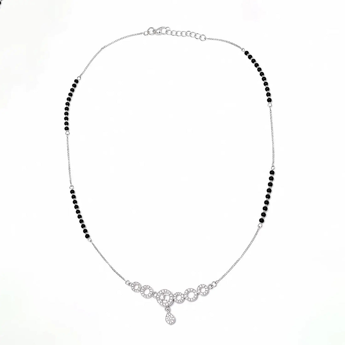 Elegant CZ Circle Drop Silver Mangalsutra - Made With Pure 925 Silver