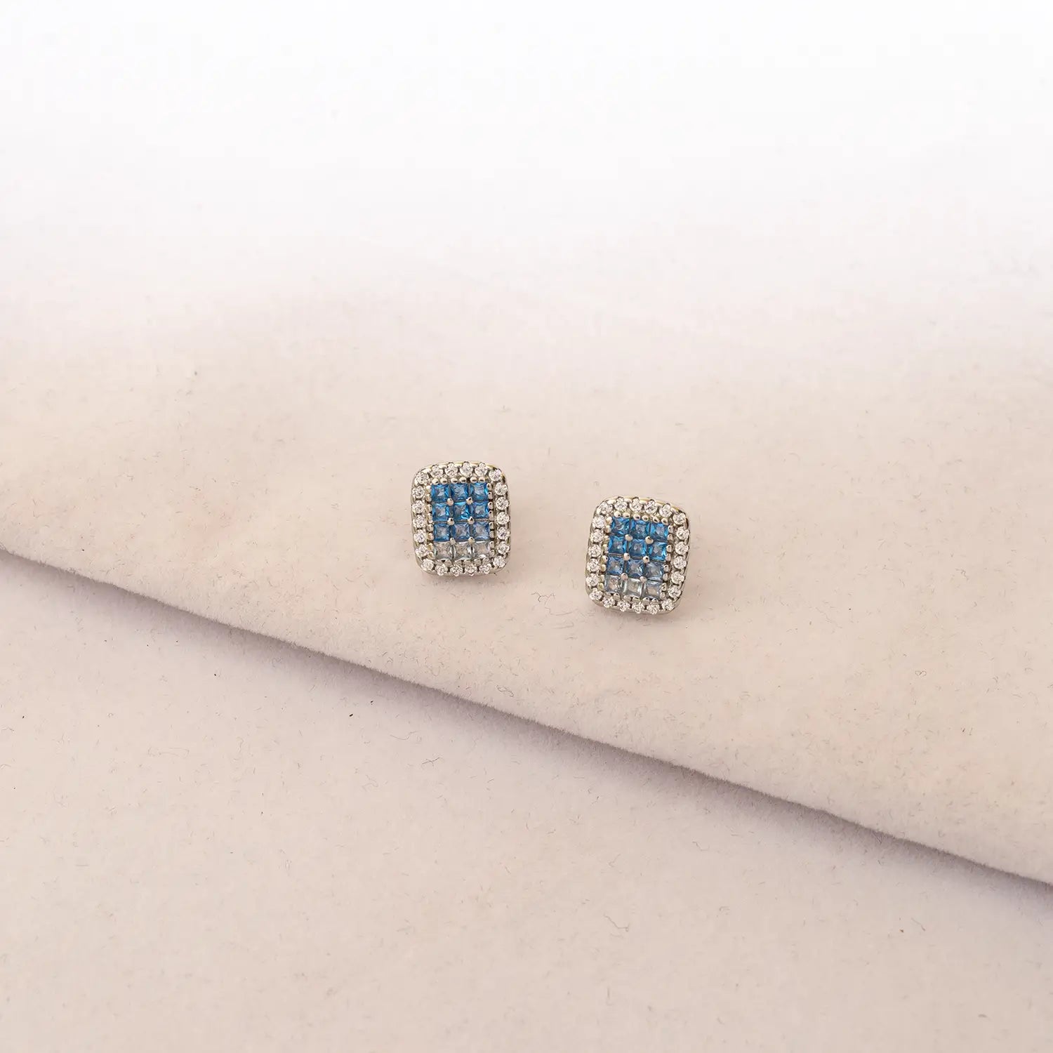 Elegant Pure Silver Blue CZ Square Pendant Set - Made With Pure 925 Silver