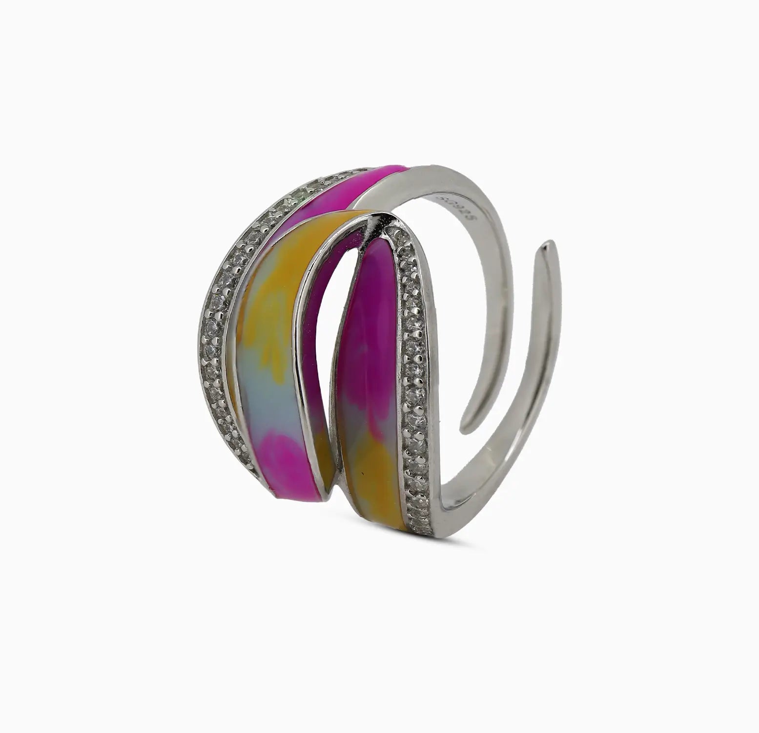 Silver Multicolor Enamel Wave Ring - Made With Pure 925 Silver
