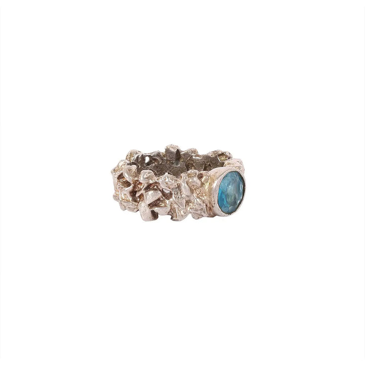 Organic Textured Silver Ring with Blue Stone- Made With Pure 925 Silver
