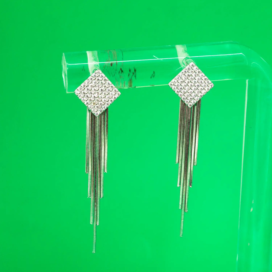 Elegant Geometric Crystal Cascade Silver Earrings - Made With Pure 925 Silver