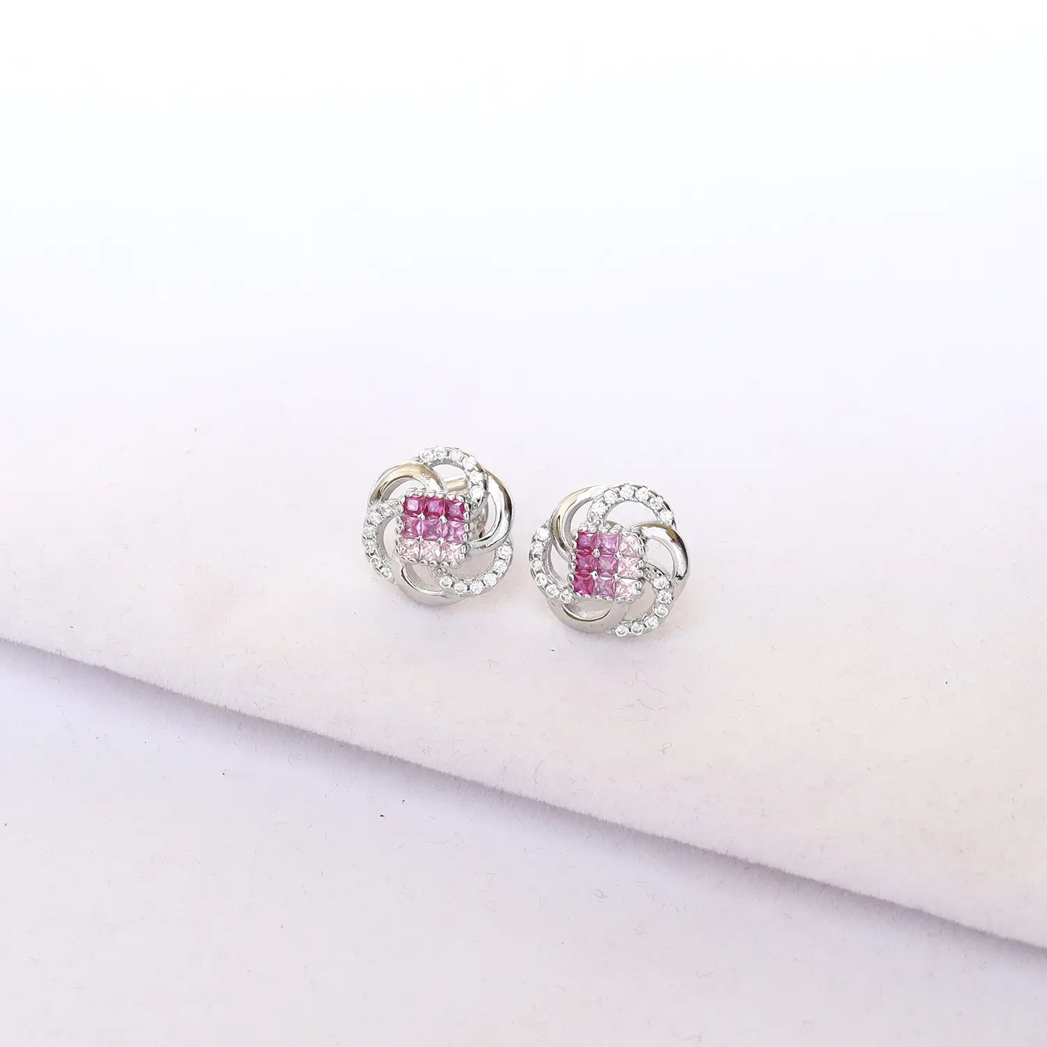 Elegant Pink CZ Floral Knot Pure Silver Pendant Set - Made With Pure 925 Silver