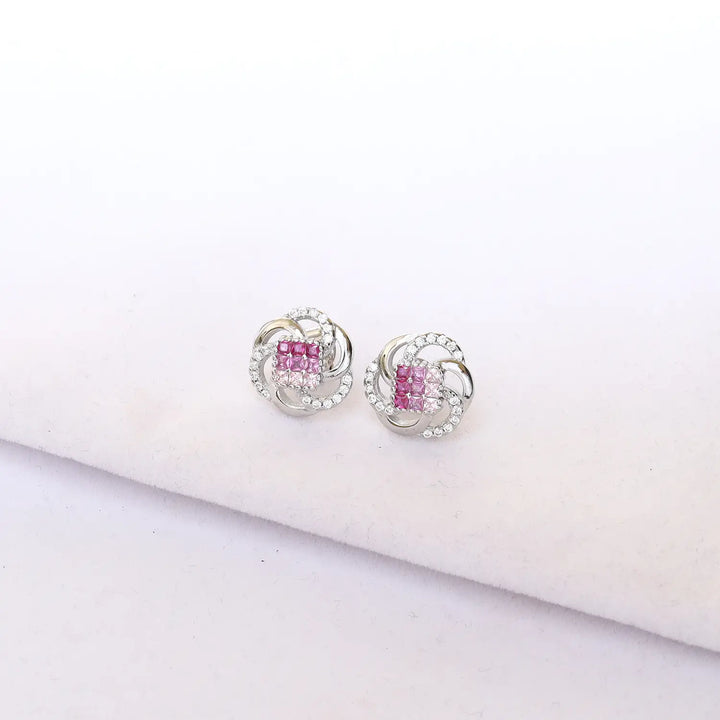 Elegant Pink CZ Floral Knot Pure Silver Pendant Set - Made With Pure 925 Silver
