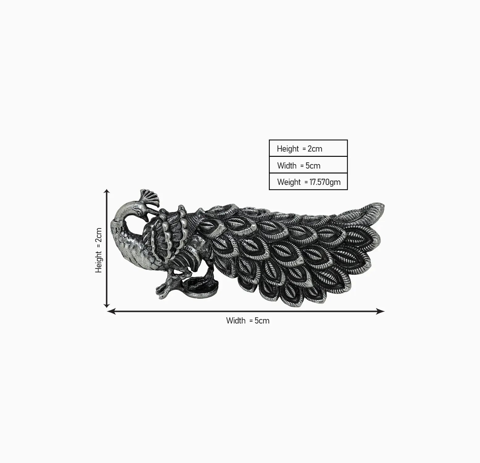 Antique Pure Silver Peacock Decorative Idol- Made With Pure 925 Silver
