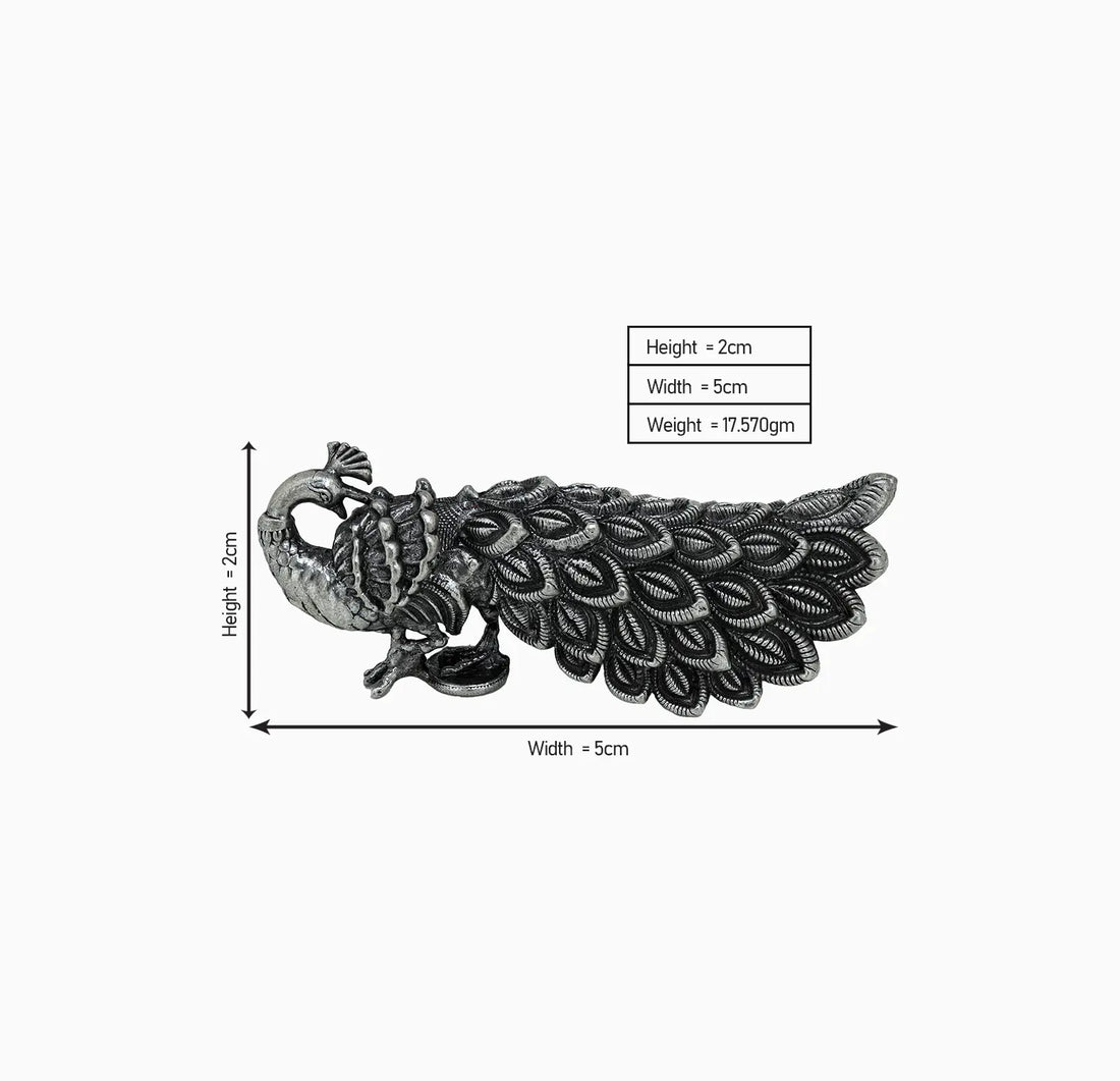 Antique Pure Silver Peacock Decorative Idol- Made With Pure 925 Silver