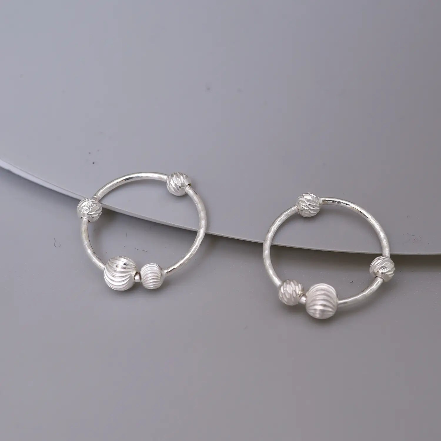 Textured Beaded Circle Hoop 925 Silver Earrings - Made With Pure 925 Silver