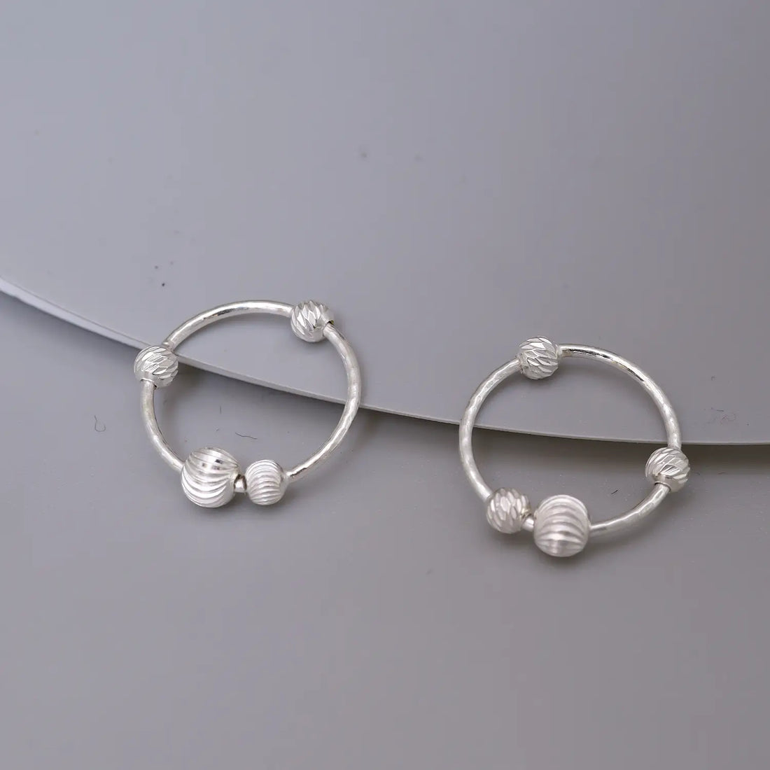 Textured Beaded Circle Hoop 925 Silver Earrings - Made With Pure 925 Silver