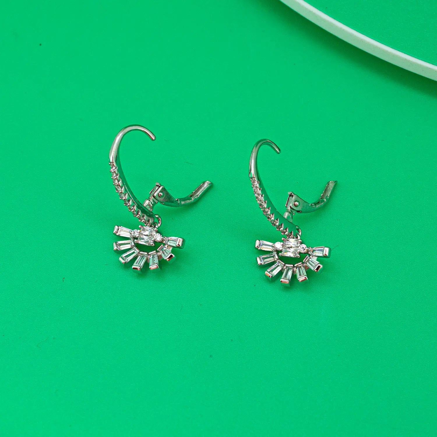 Elegant Sparkling Sunburst Hoop Silver Earrings - Made With Pure 925 Silver