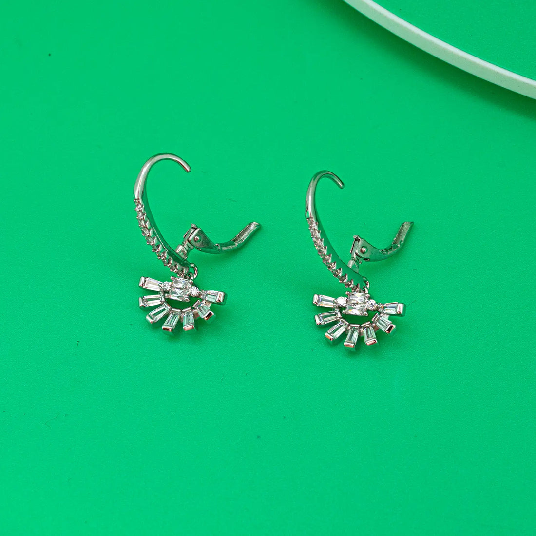 Elegant Sparkling Sunburst Hoop Silver Earrings - Made With Pure 925 Silver