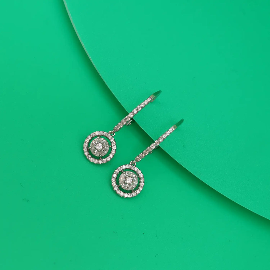 Elegant Circular Baguette Sparkle Silver Drop Earrings - Made With Pure 925 Silver