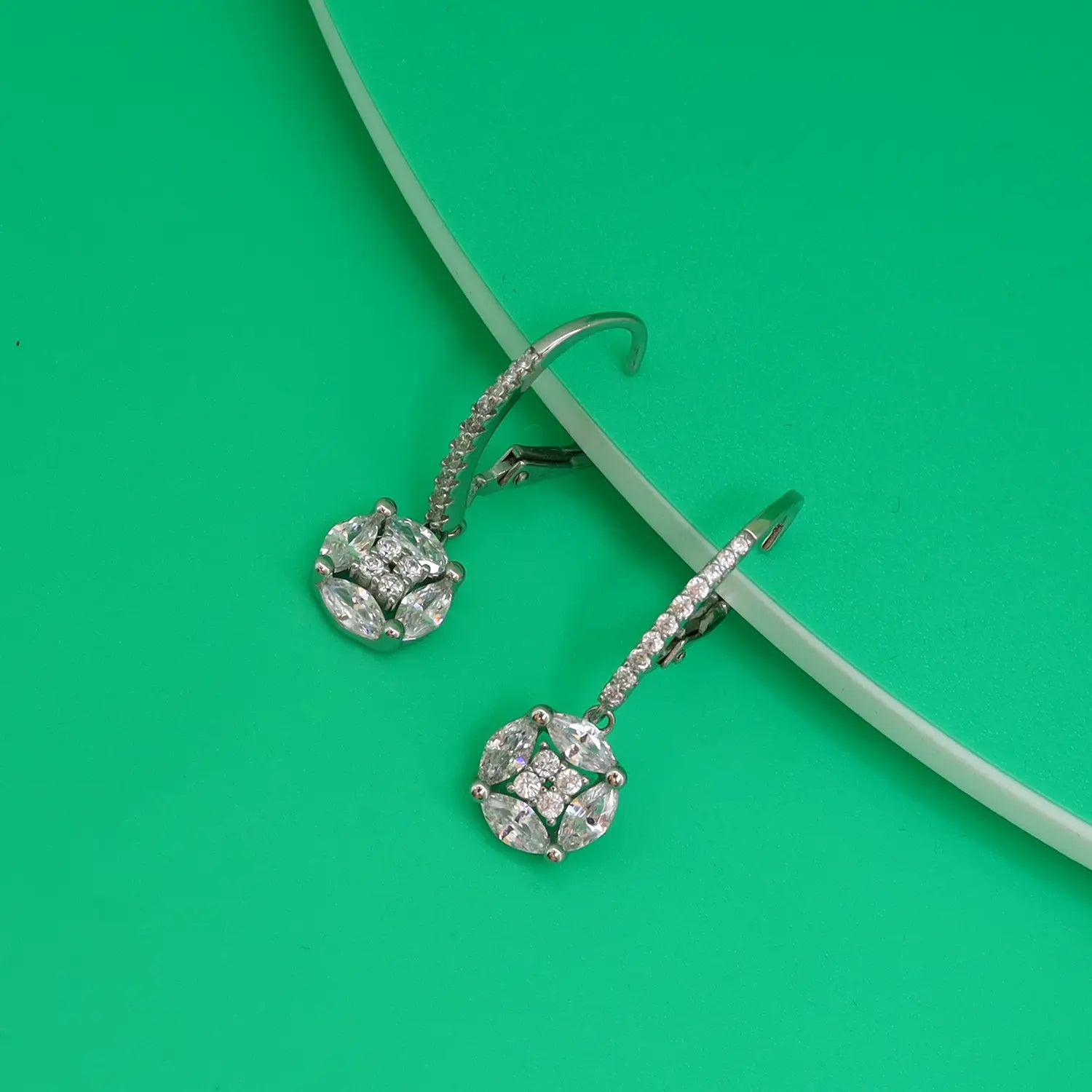 Elegant Radiant Crystal Drop Silver Earrings - Made With Pure 925 Silver