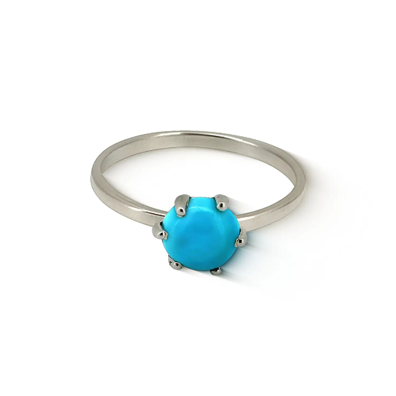 Pure Silver Turquoise Round Stone Ring - Made With Pure 925 Silver