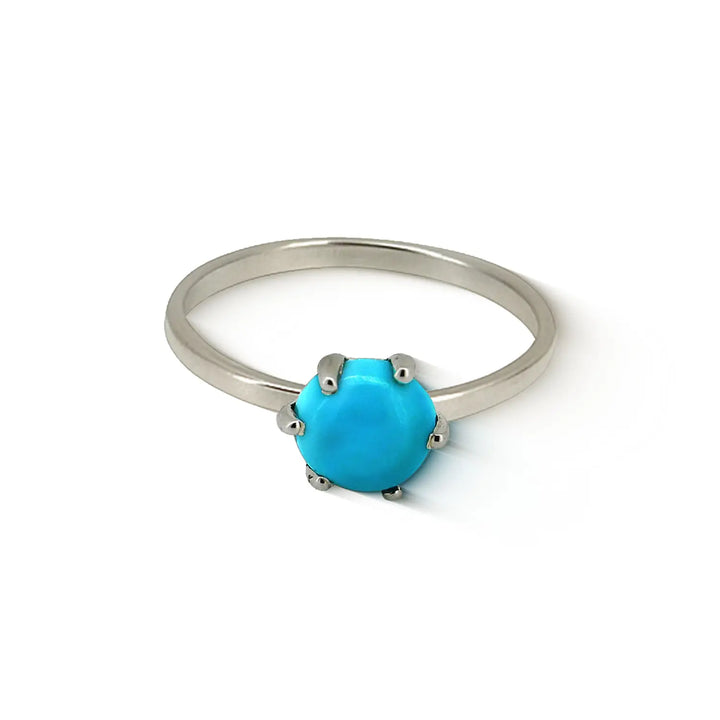 Pure Silver Turquoise Round Stone Ring - Made With Pure 925 Silver