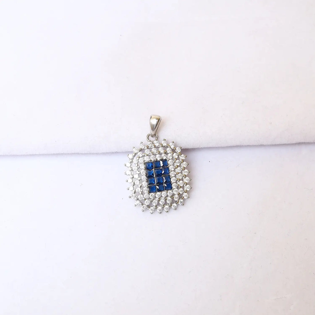 Luxury Pure Silver Blue CZ Square Pendant Set with Earrings - Made With Pure 925 Silver