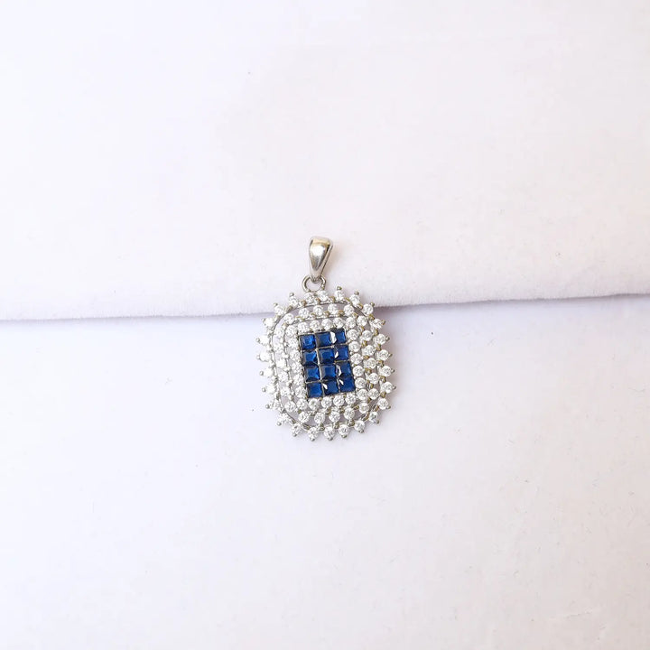 Luxury Pure Silver Blue CZ Square Pendant Set with Earrings - Made With Pure 925 Silver