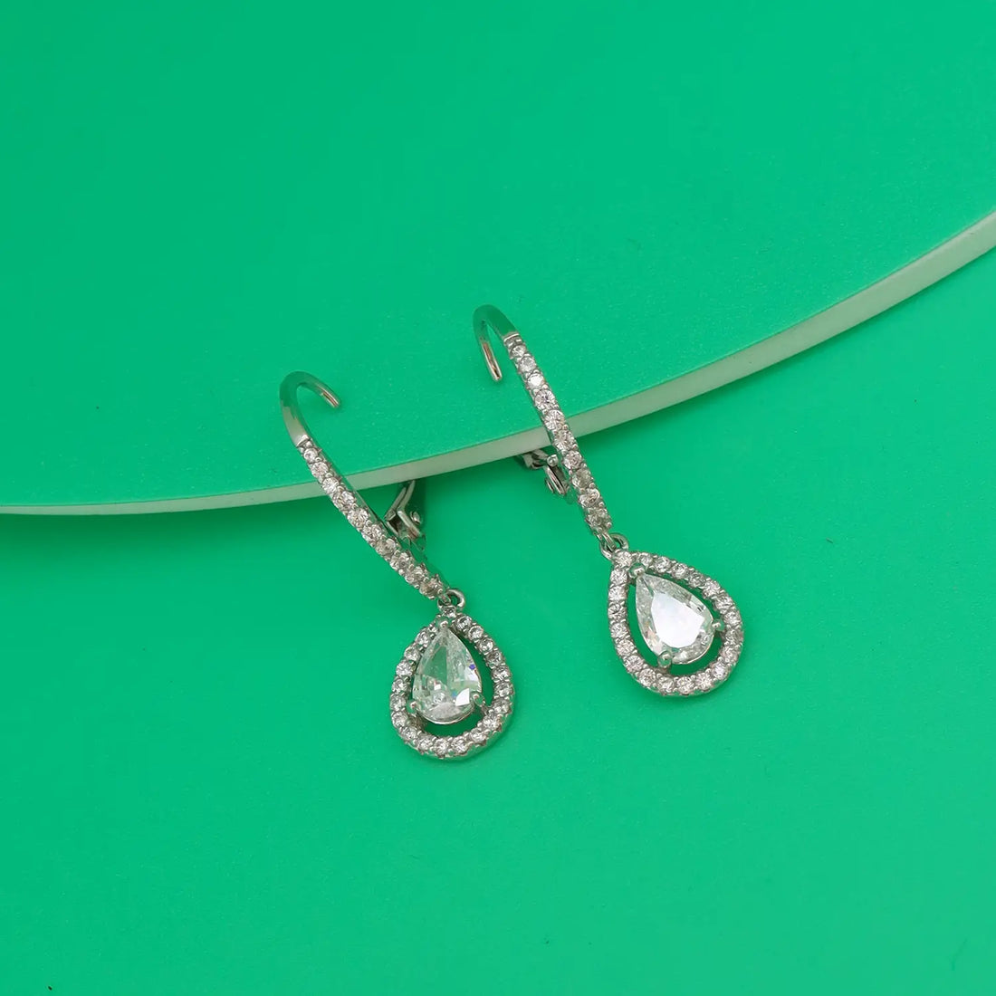 Elegant Teardrop Crystal Drop Silver Earrings - Made With Pure 925 Silver
