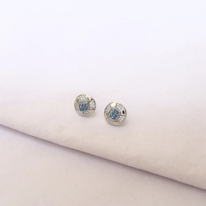 Elegant Pure Silver Blue CZ Round Pendant Set - Made With Pure 925 Silver