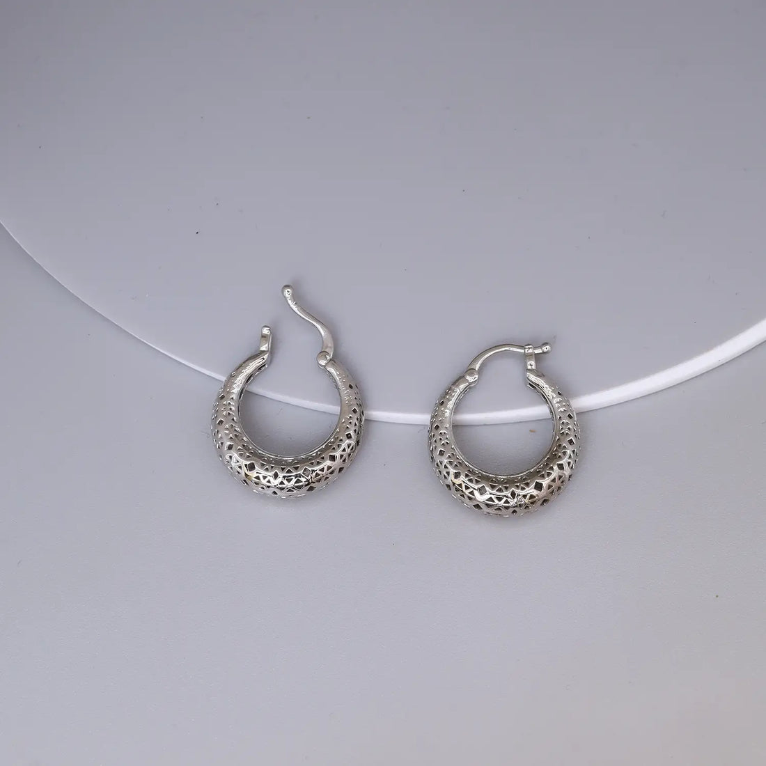 Elegant Textured Hoop 925 Silver Earrings - Made With Pure 925 Silver