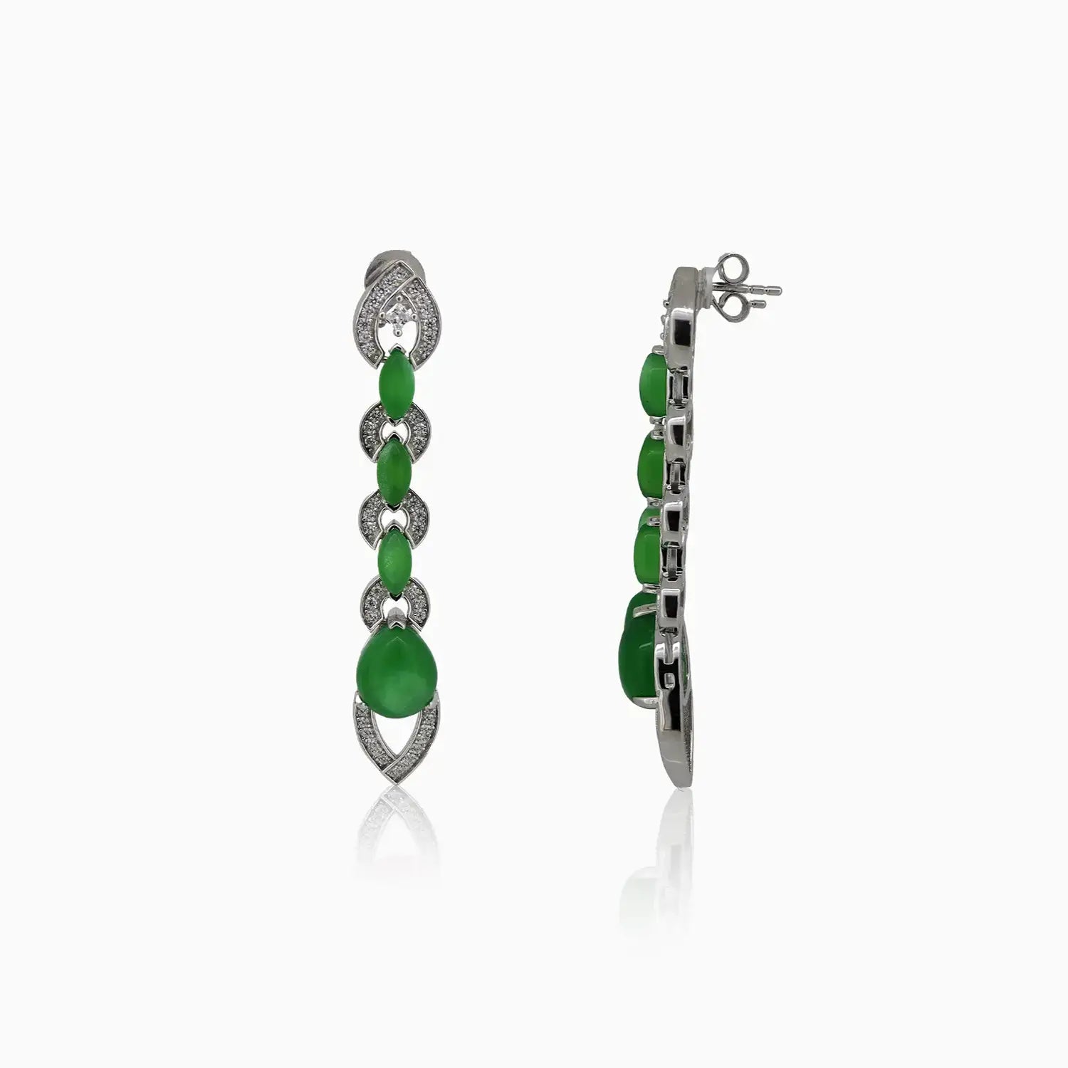 Elegant Silver & Green Stone Dangle Earrings- Made With Pure 925 Silver