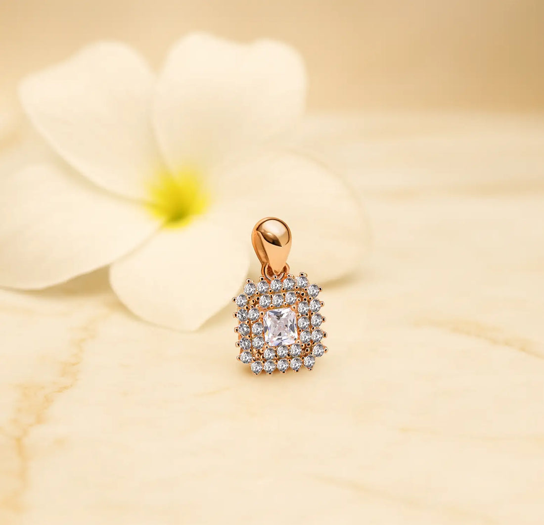 Elegant Rose Gold-Plated Silver Pendant with Sparkling CZ Stones - Made With Pure 925 Silver