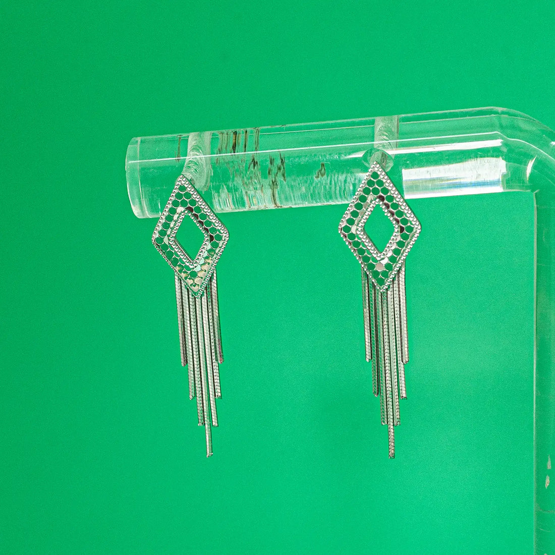 Elegant Geometric Chain Drop Silver Earrings - Made With Pure 925 Silver
