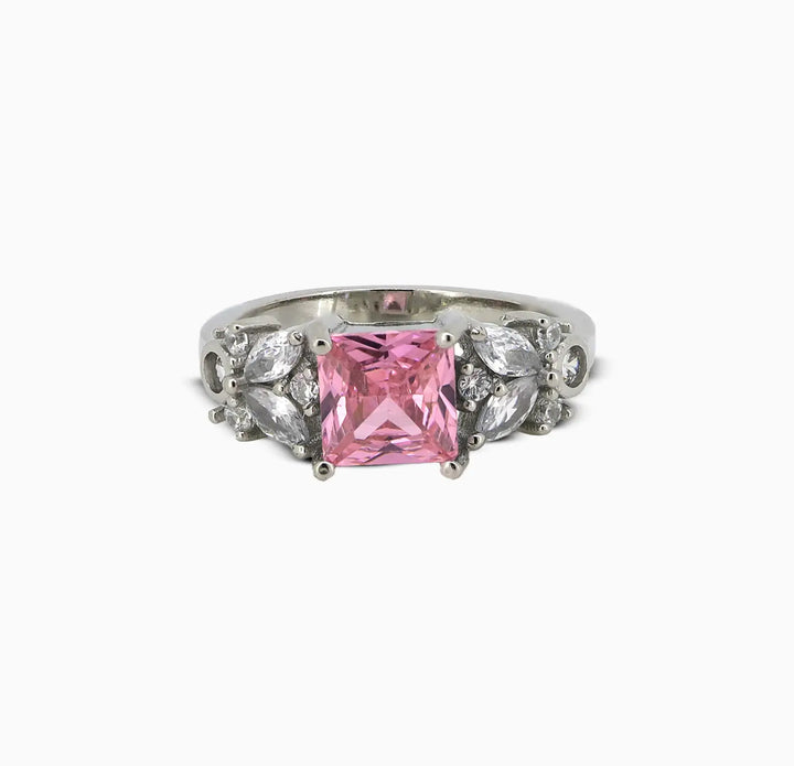 Pink Princess-Cut Stone Silver Ring - Made With 925 Pure Silver