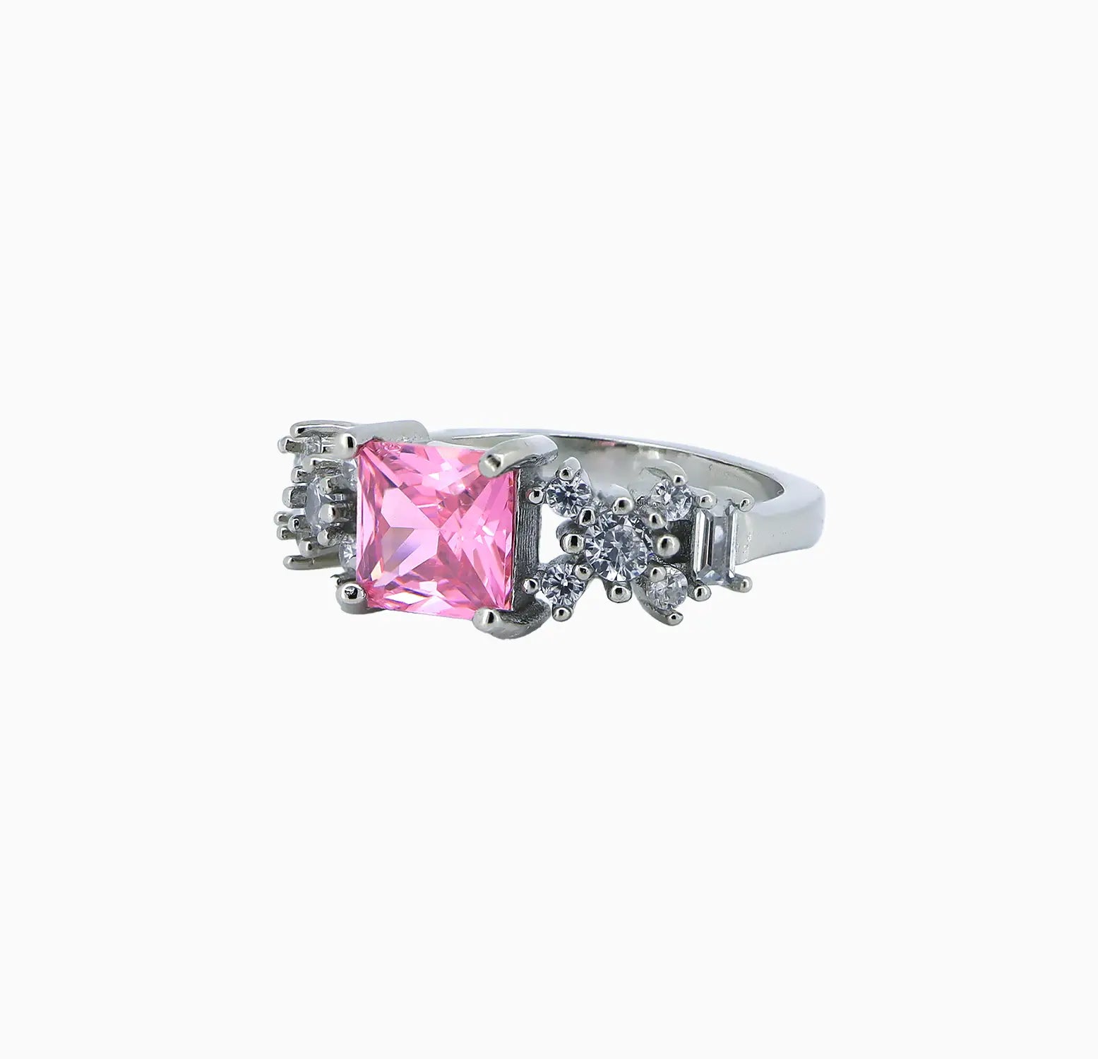 Pure Silver Pink Princess-Cut Ring - Made With Pure 925 Silver