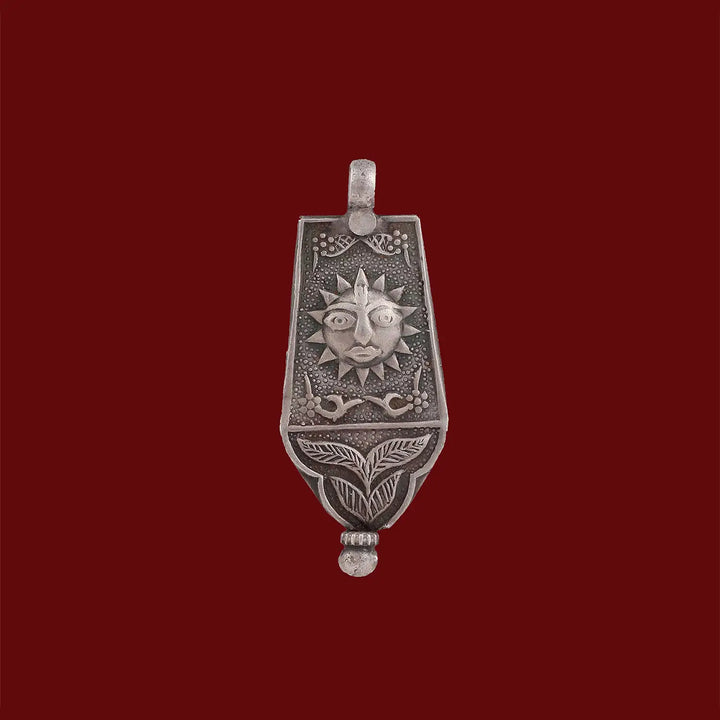 Antique Surya Dev Pure Silver Pendant- Made With Pure 925 Silver