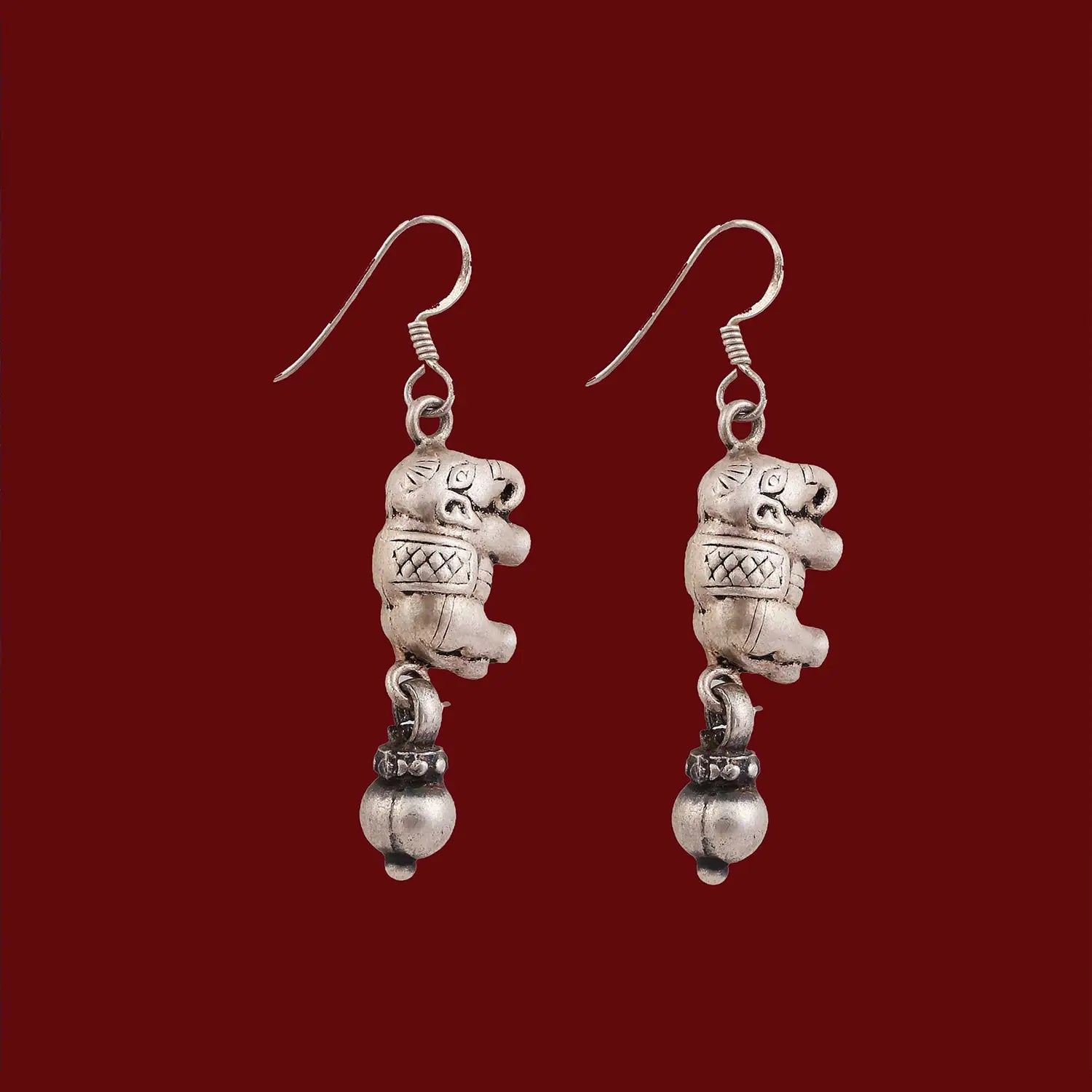Silver Elephant Dangler Earrings - Made With Pure 925 Silver