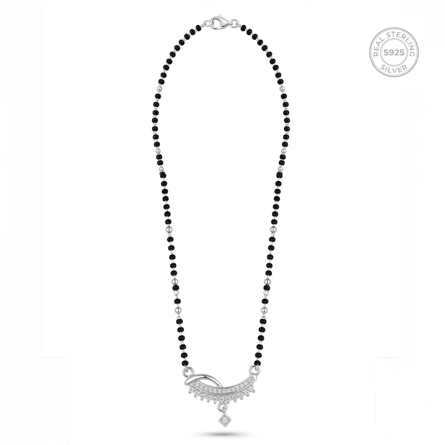 Elegant Crescent Drop Silver Mangalsutra - Made With Pure 925 Silver