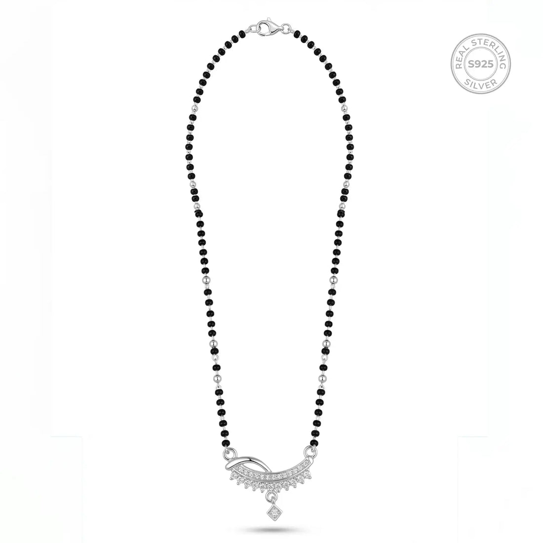 Elegant Crescent Drop Silver Mangalsutra - Made With Pure 925 Silver