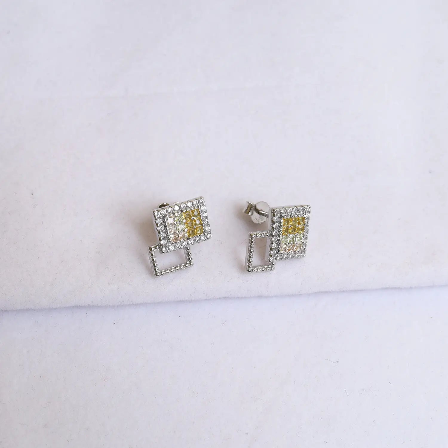 Modern Pure Silver Yellow CZ Square Pendant Set - Made With Pure 925 Silver